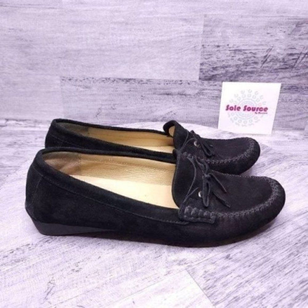 Vaneli Rogan Suede Slip on Driving Moccasin Loafer Black Women's sz 9